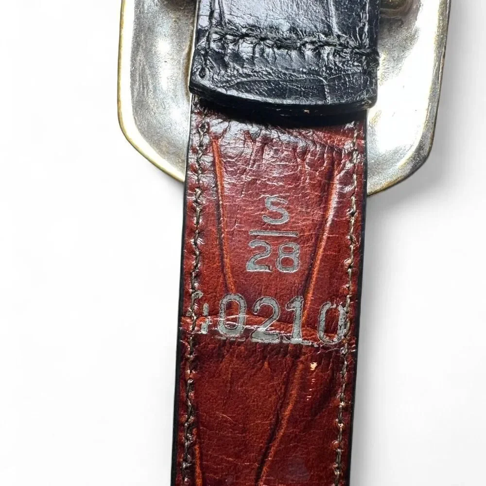 Women’s Size S Black Brown Reversible Belt Western Style Gold Buckle croc emboss
